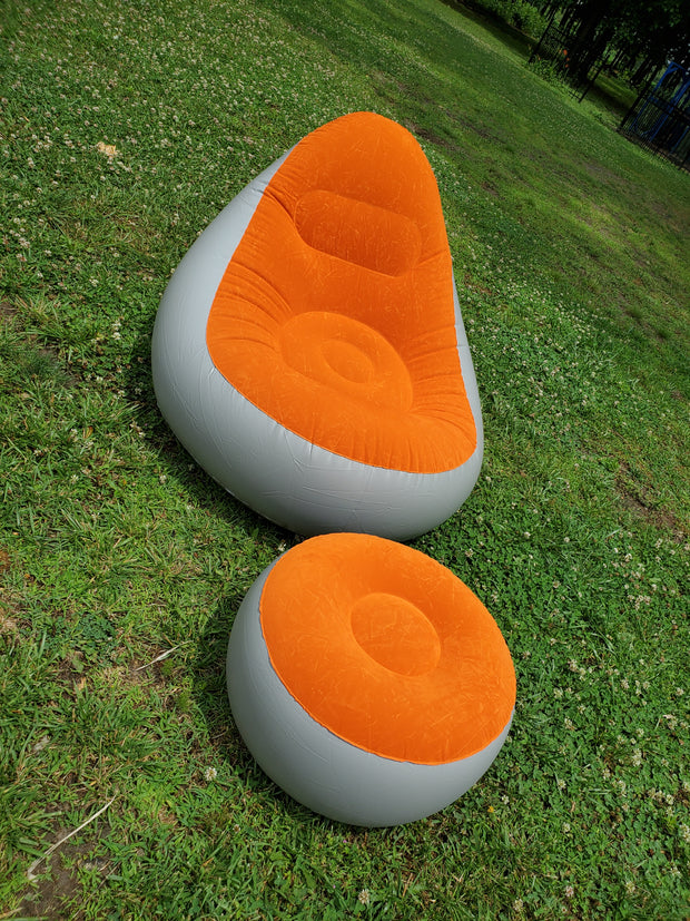 Gray & Orange Inflatable Chair and Ottoman