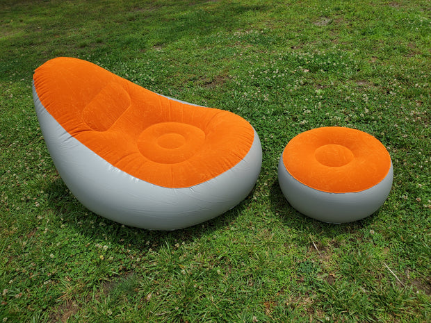 Gray & Orange Inflatable Chair and Ottoman