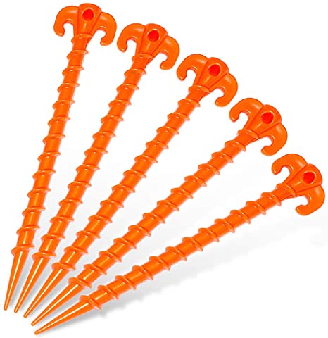 plastic tent stakes Hikemax Spiral Plastic Tent Stakes 15 Pack - 10 Inch Heavy Duty Beach Tent Pegs Canopy Stakes