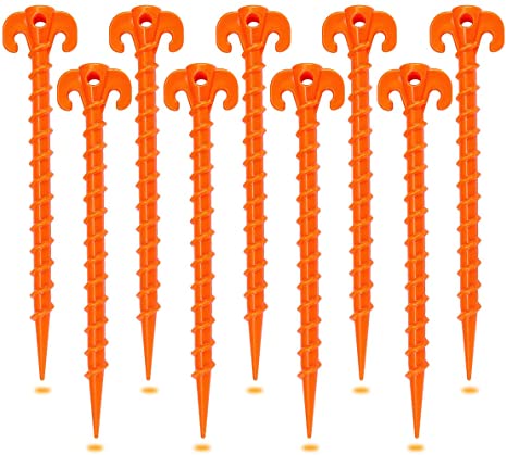 cyclone tent stakes Hikemax Spiral Plastic Tent Stakes 15 Pack - 10 Inch Heavy Duty Beach Tent Pegs Canopy Stakes